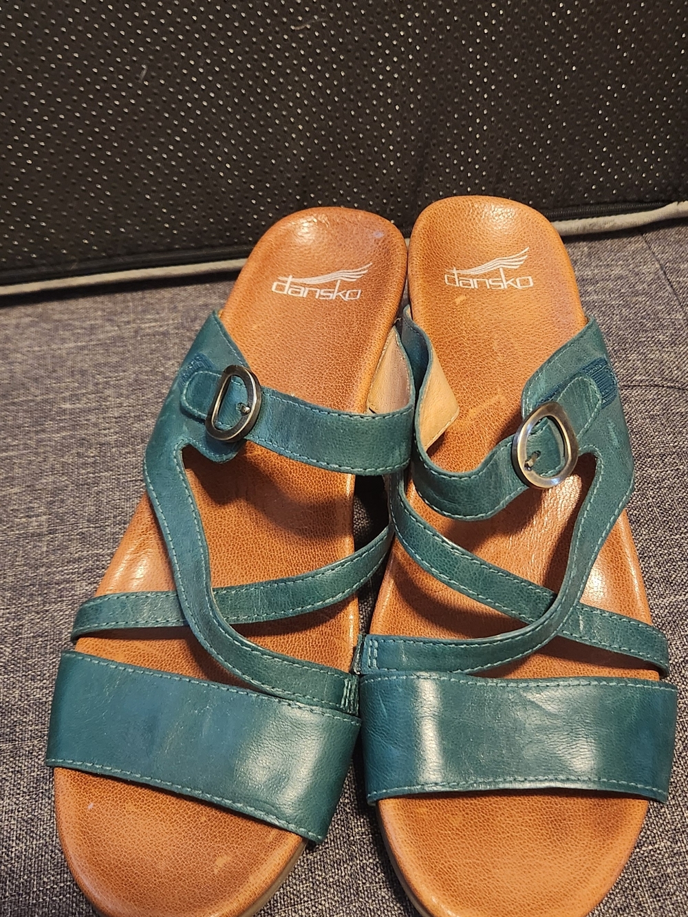 Dansko Teal Leather Strappy Slide Sandals